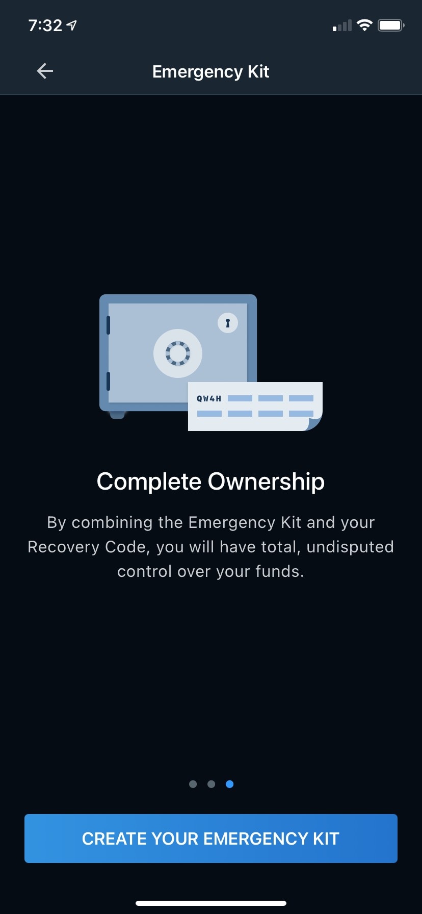 Emergency Kit ownership explanation with creation button