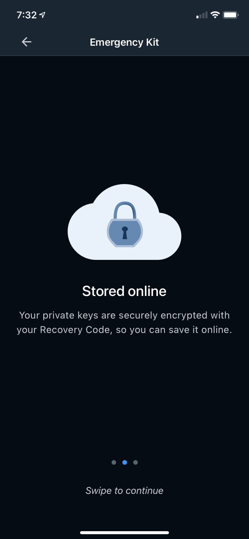 Emergency Kit storage explanation screen