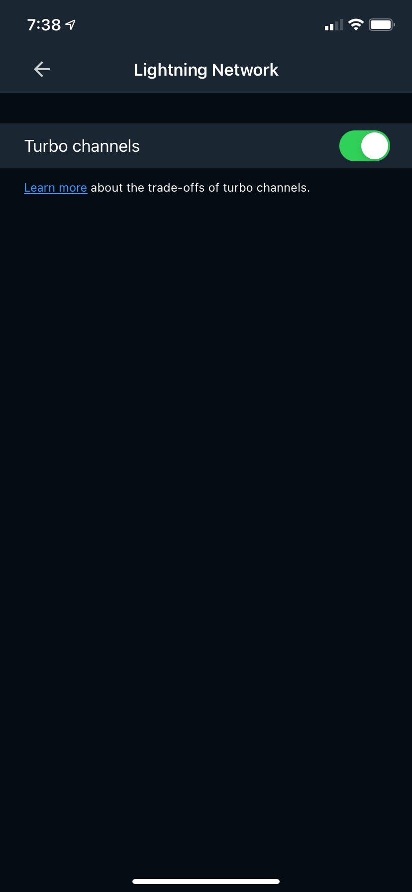 Lightning Network settings with turbo channels enabled