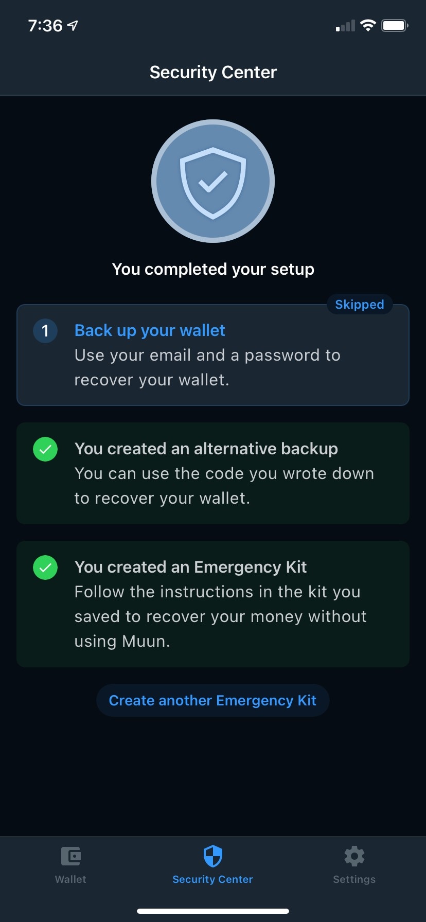 Security Center with all backups completed