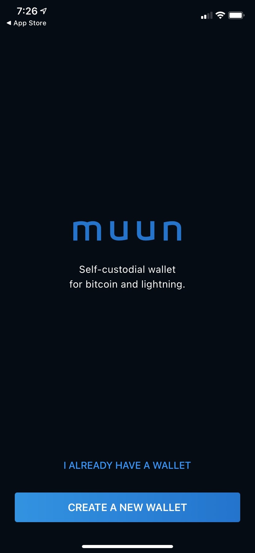 Welcome screen with wallet creation options