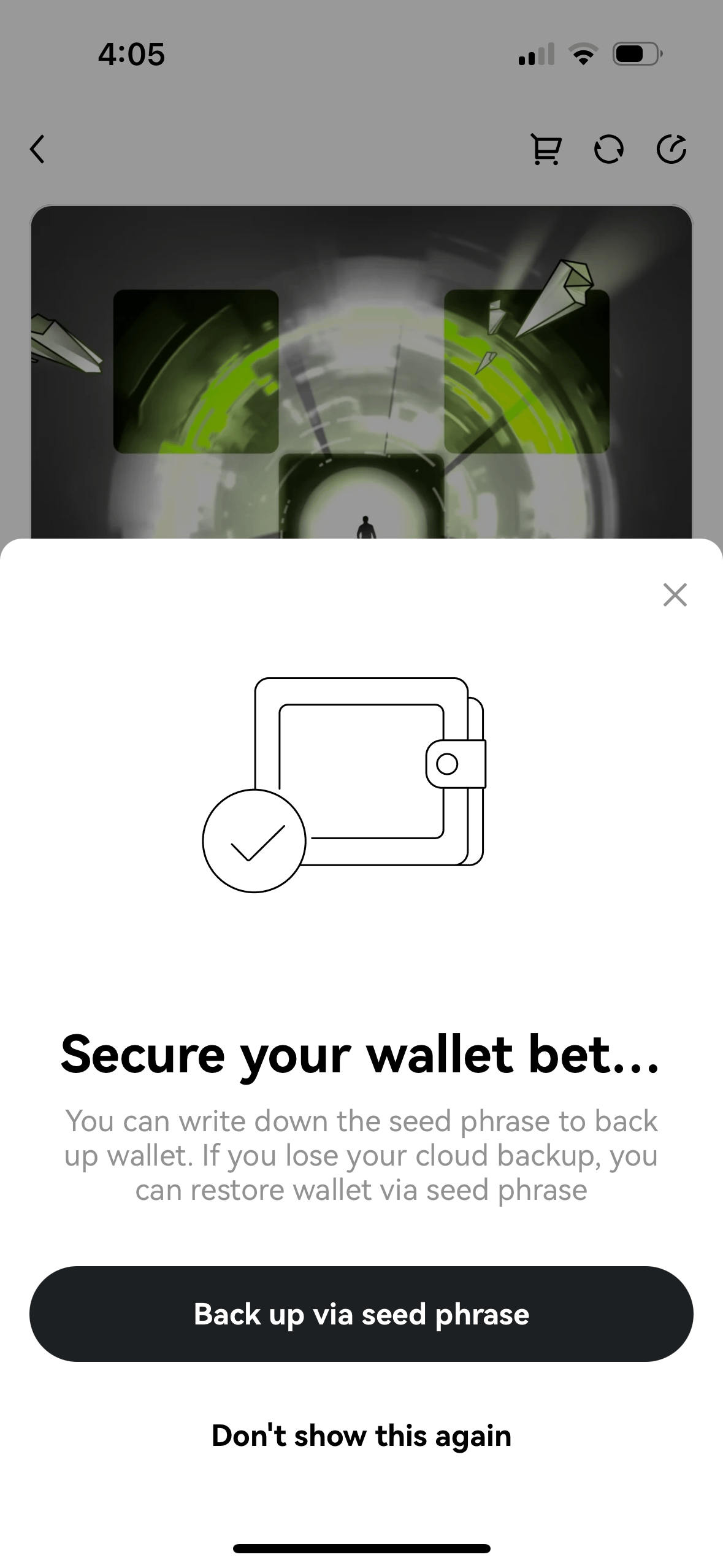 Secure wallet backup reminder modal