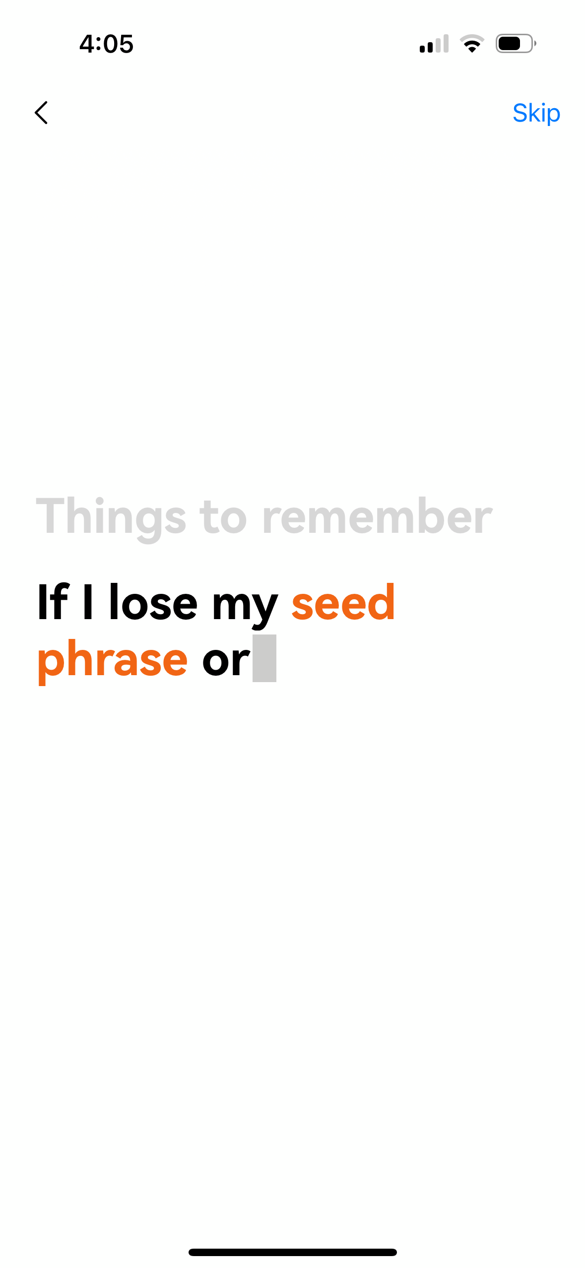 Things to remember seed phrase warning intro
