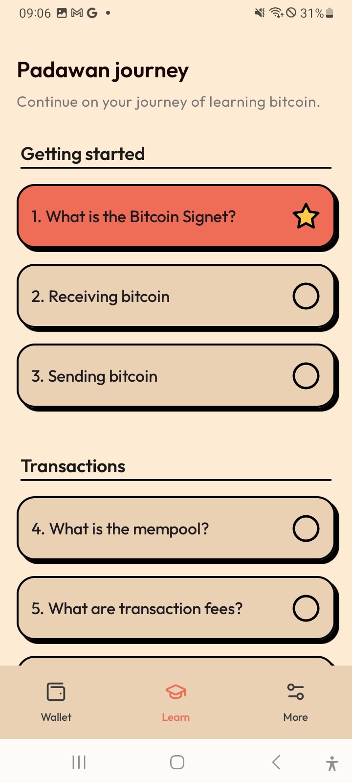 Learning journey with completed first lesson
