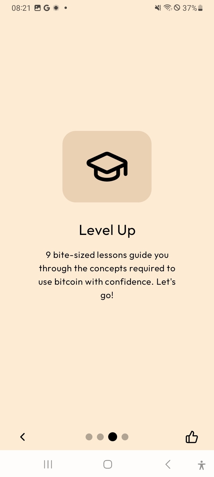 Level up lessons onboarding screen