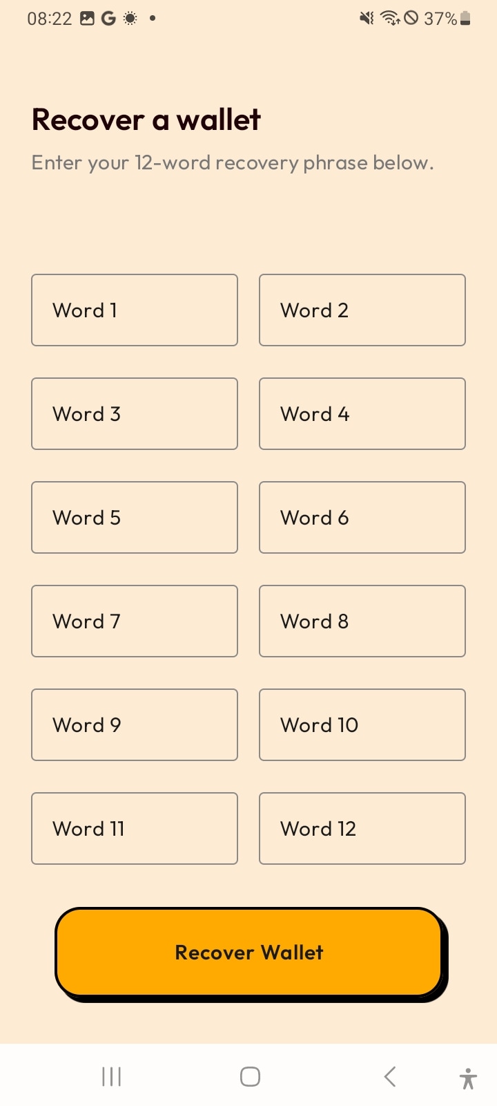 Recover wallet with 12-word seed phrase