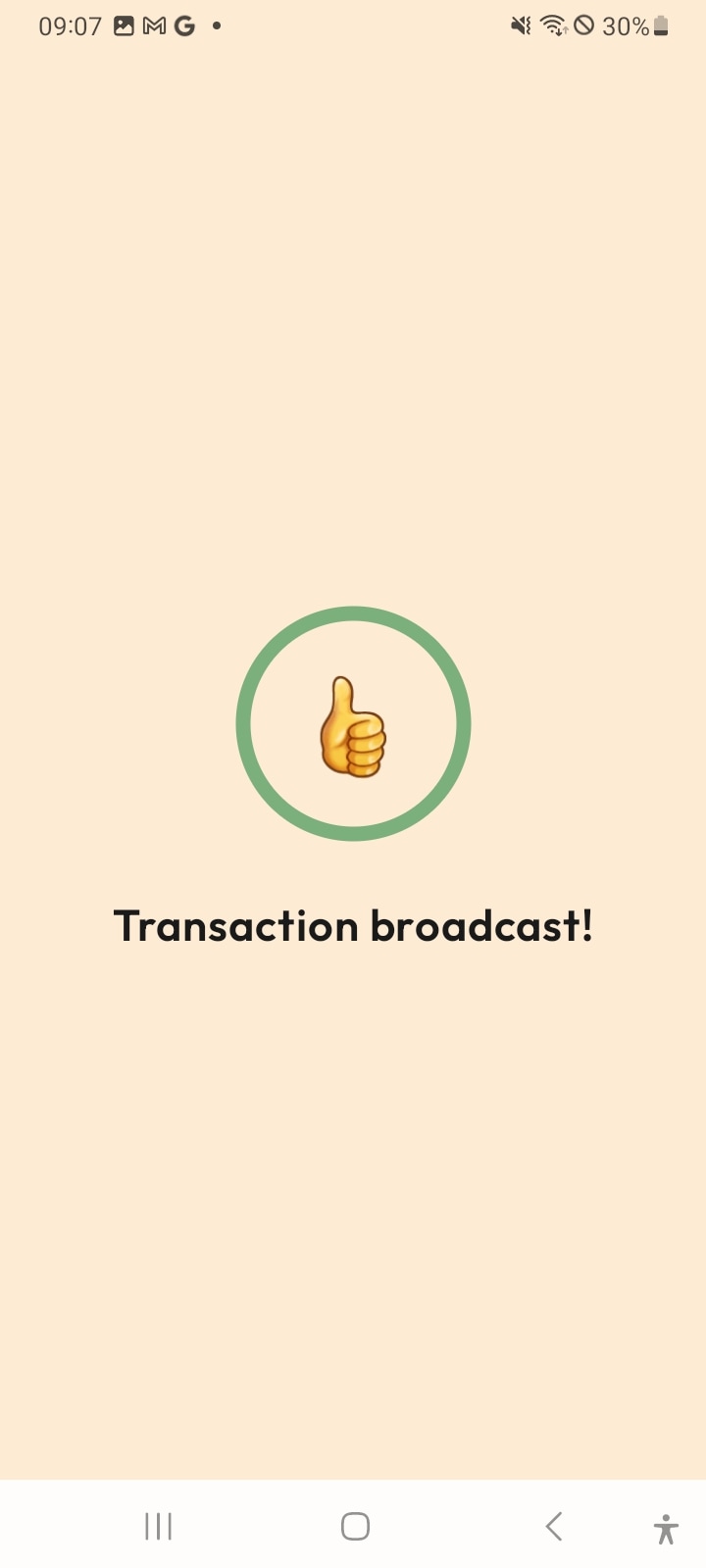 Transaction broadcast success screen