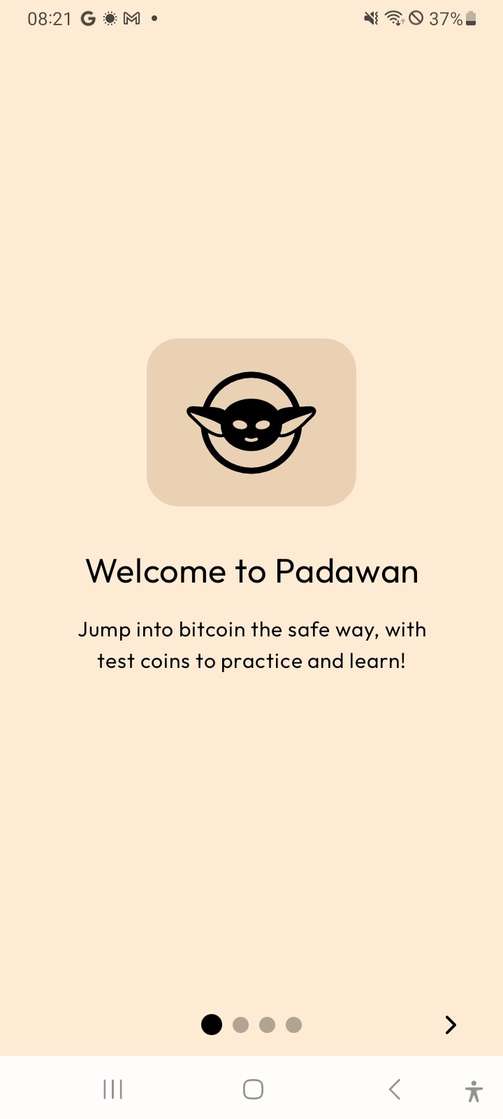 Welcome screen with app introduction
