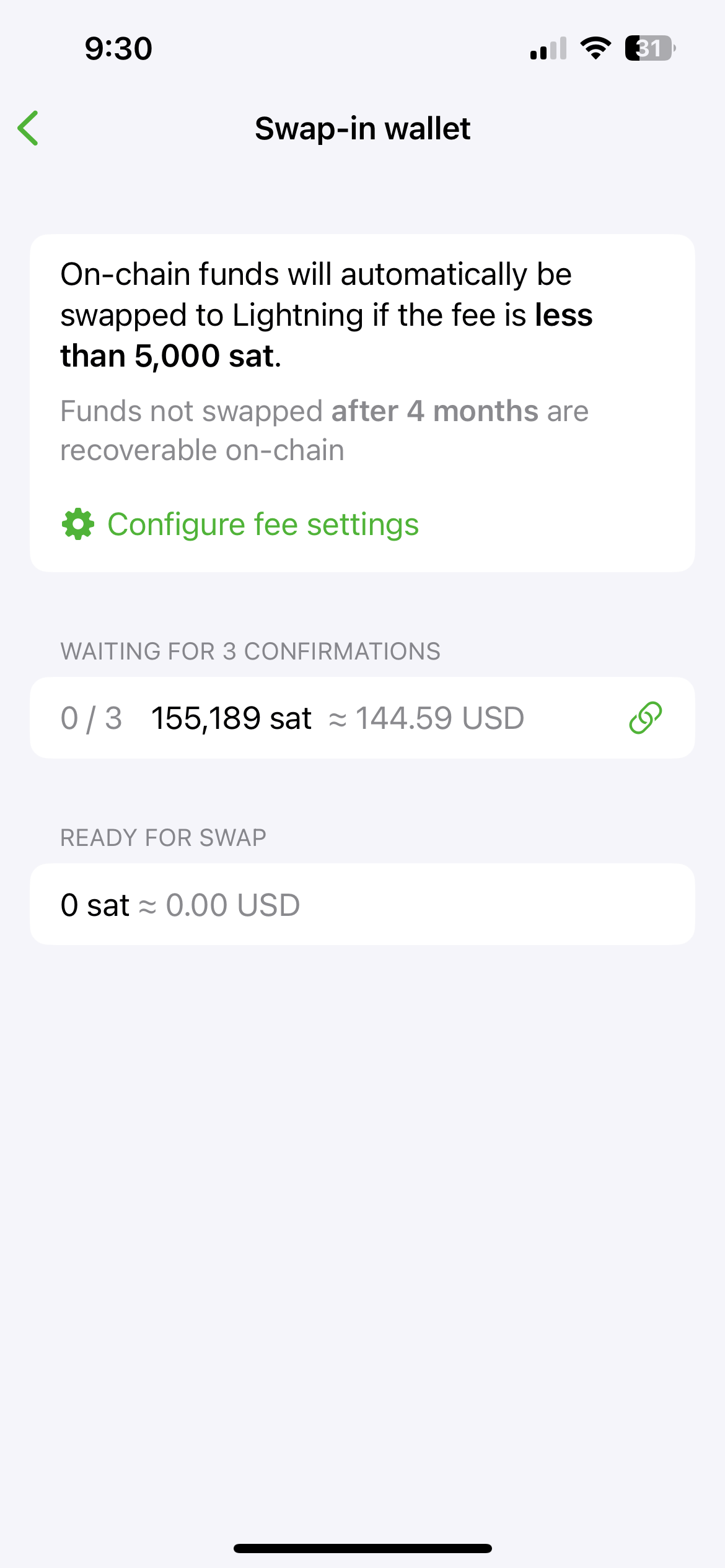 10 After tapping the pending sats annotation on main wallet screen