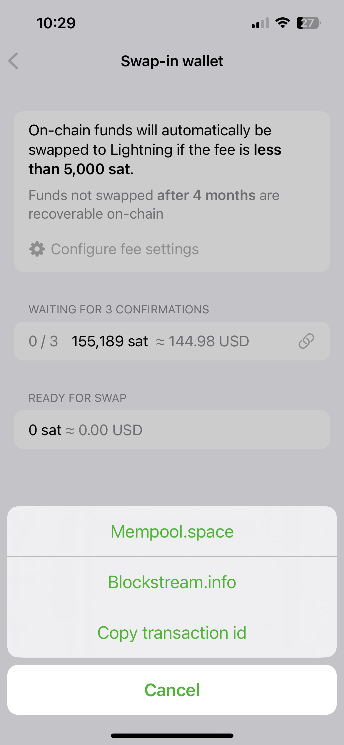 10a After tapping the link icon on the swap in wallet screen