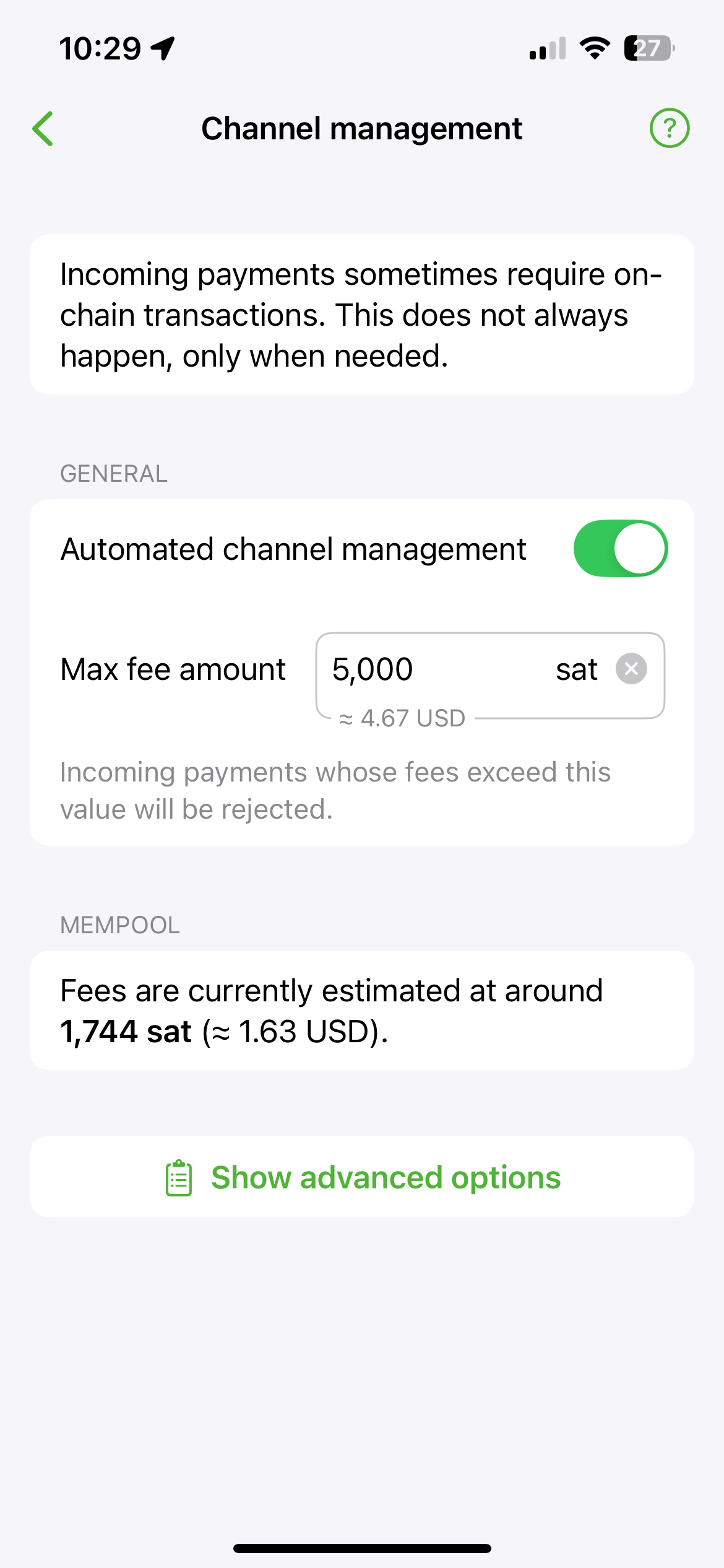 10b After tapping configure fee settings on the swap in wallet screen