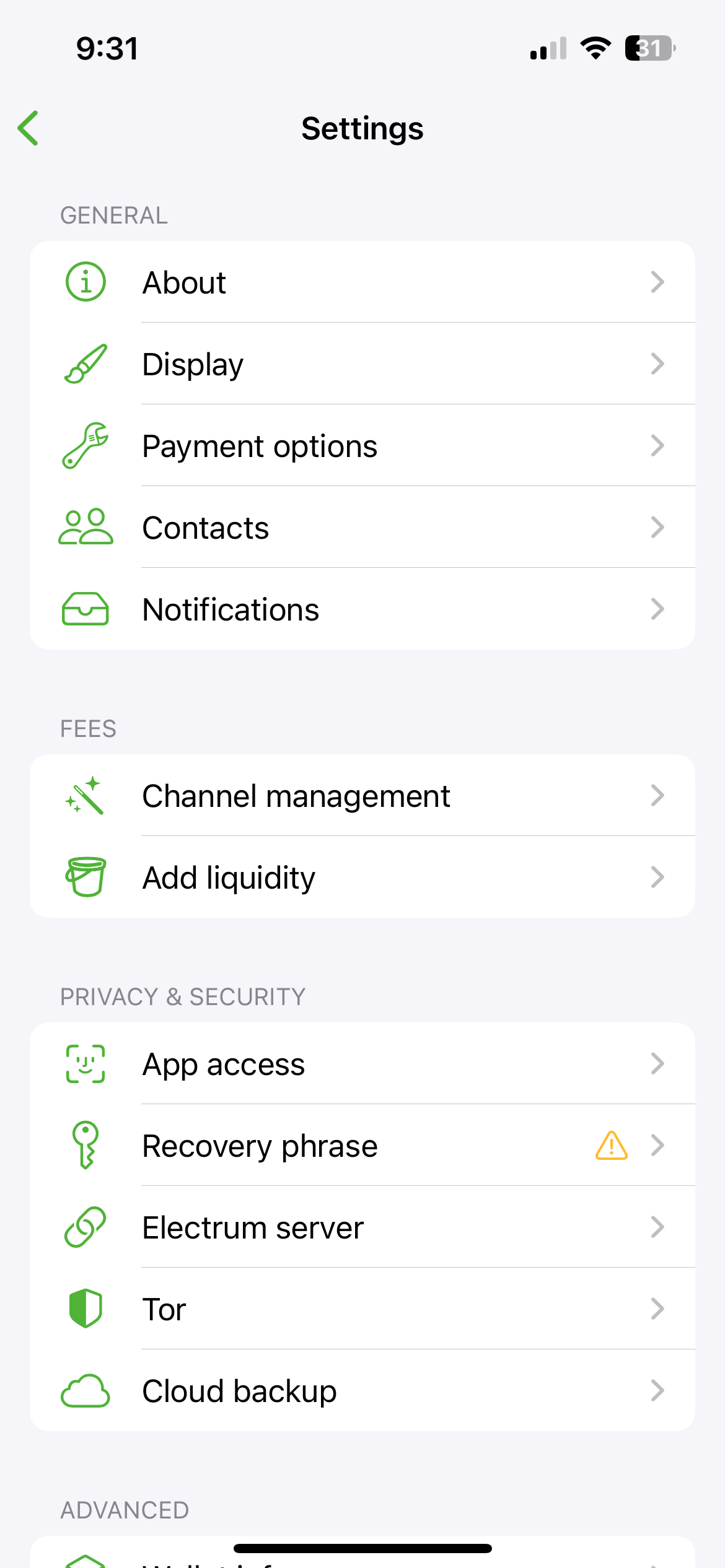 11 After tapping settings icon on main wallet screen