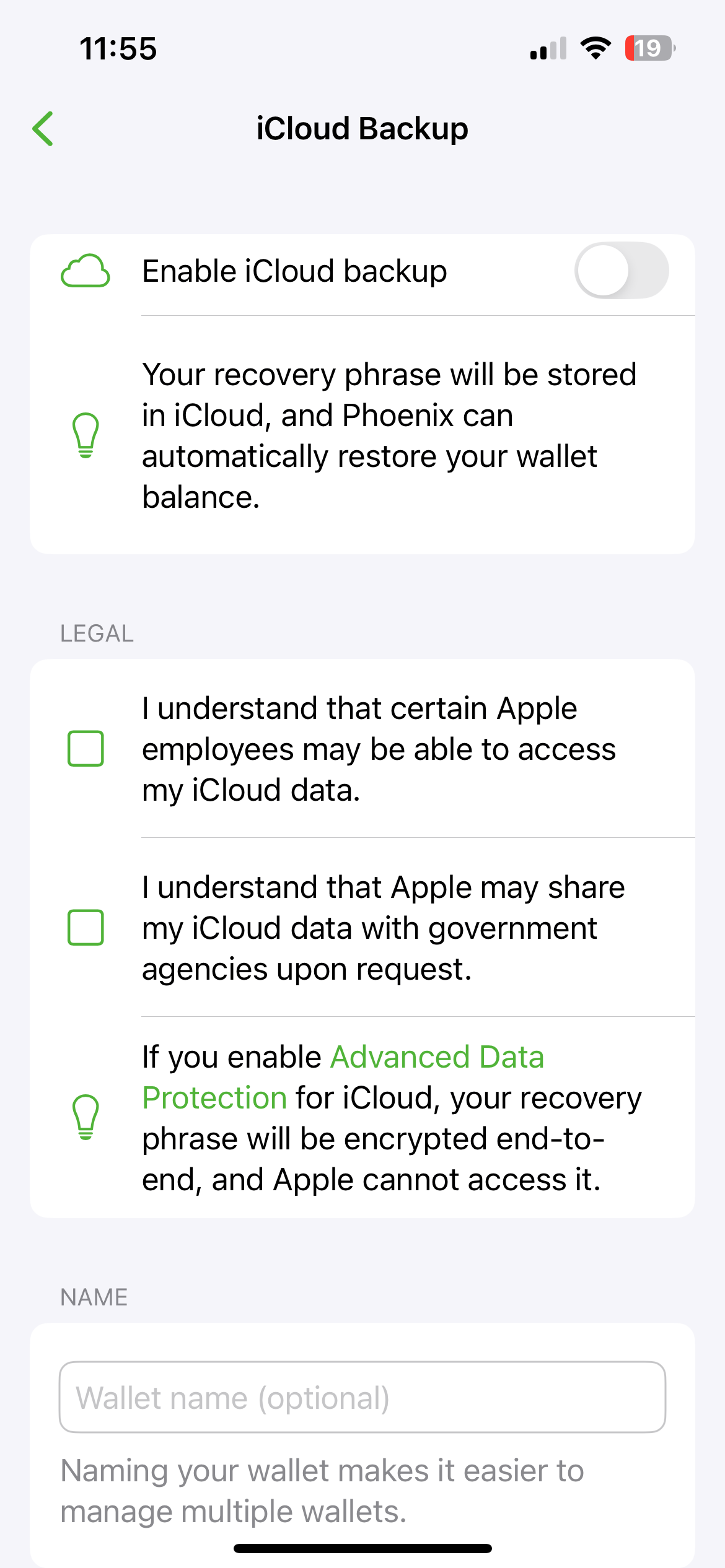 18 After tapping on iCloud backup