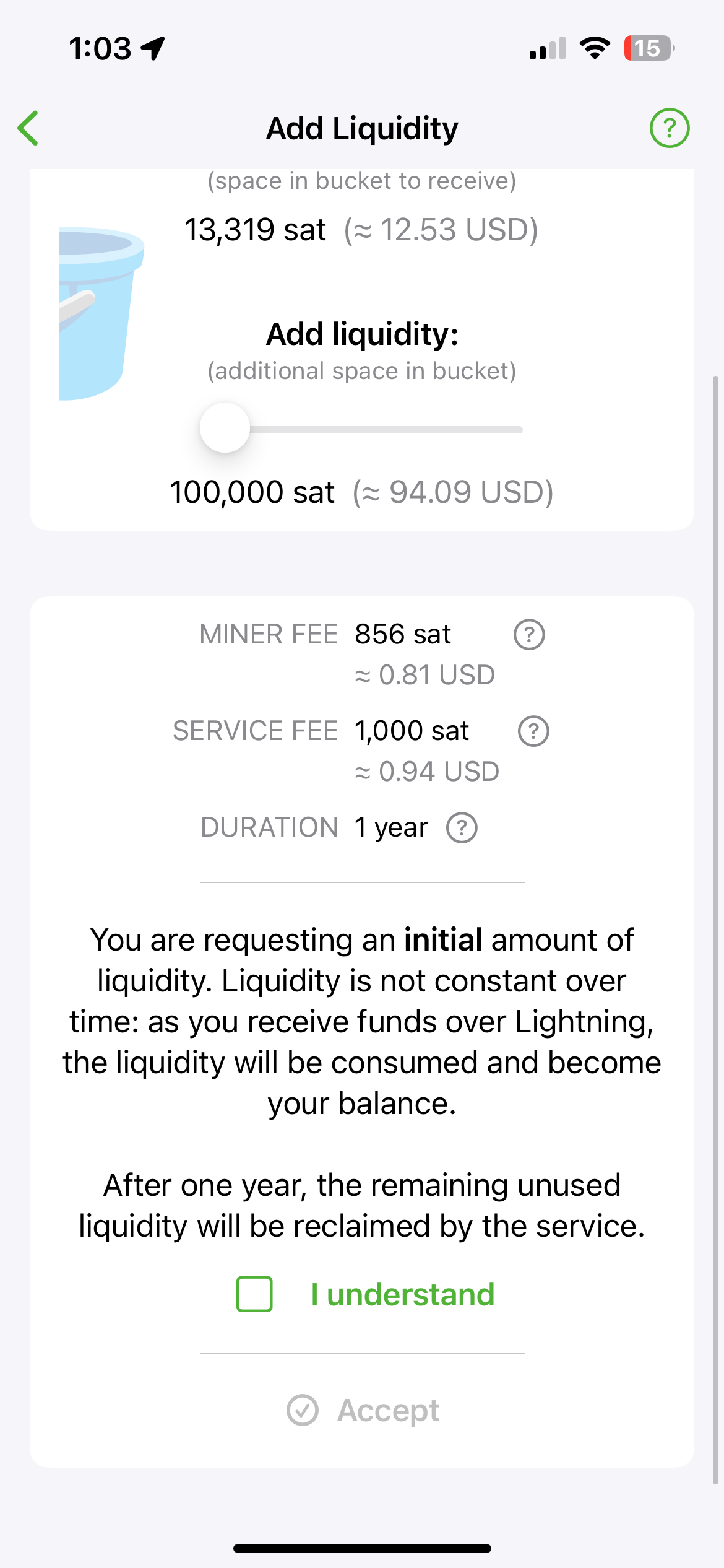 24 After tapping estimate liquidity cost