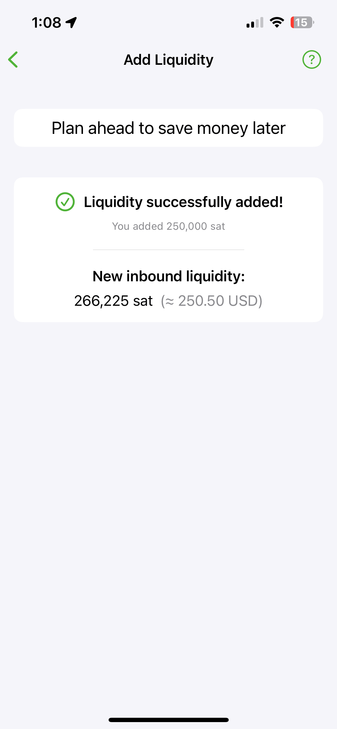 27 Success screen liquidity added